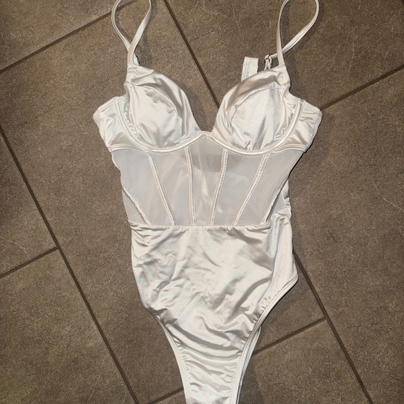 White Bridal One Piece Swimsuit - Picture 3 of 5